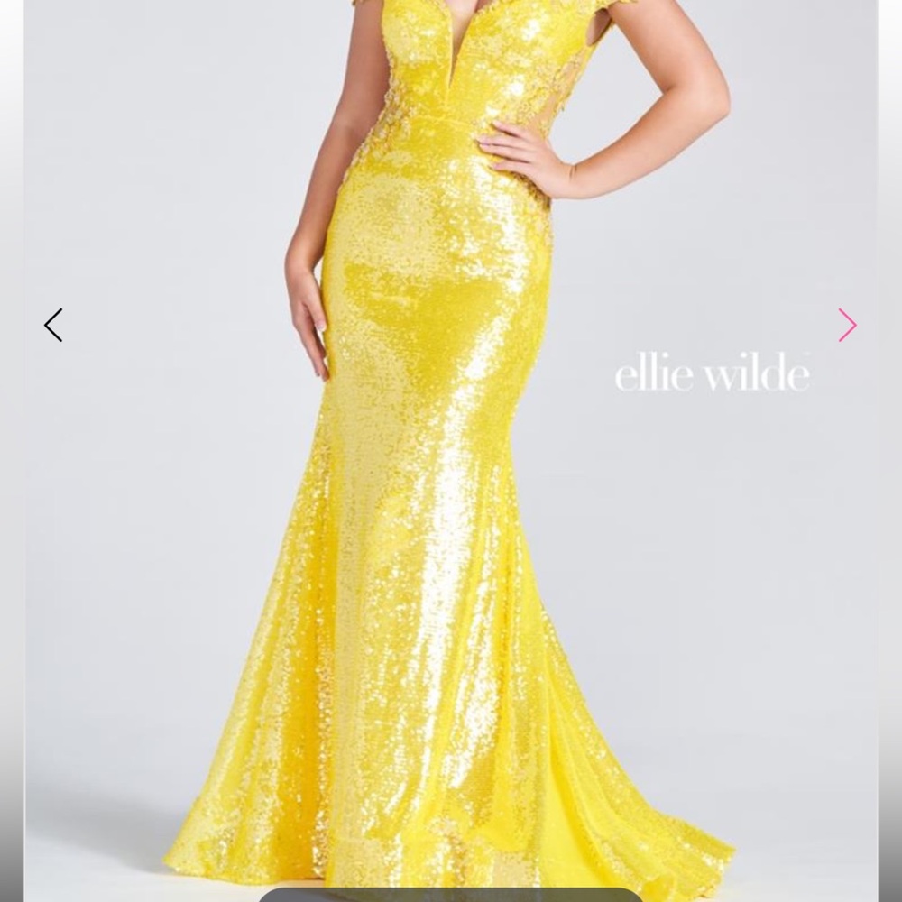 ELLIE WILDE EW122029 - by Mon Cheri 
Yellow formal prom dress. Size 4